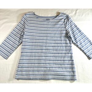 Croft & Barrow 3/4 Sleeve Knit Top Women's S Baby Blue White Stripe Classiccore